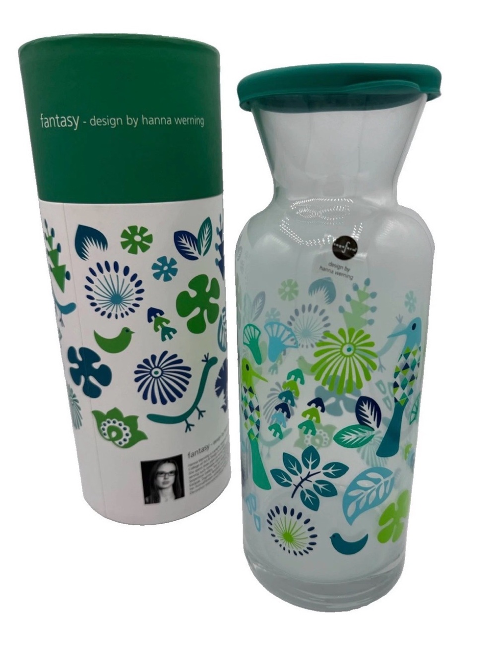 Green Floral Glass Carafe with Lid 🌱 🦕
